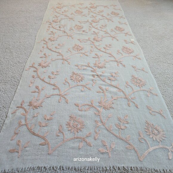 Woven Wool Scarf With Chain Stitch Embroidery Carolina Amato Lightweight - Picture 8 of 13